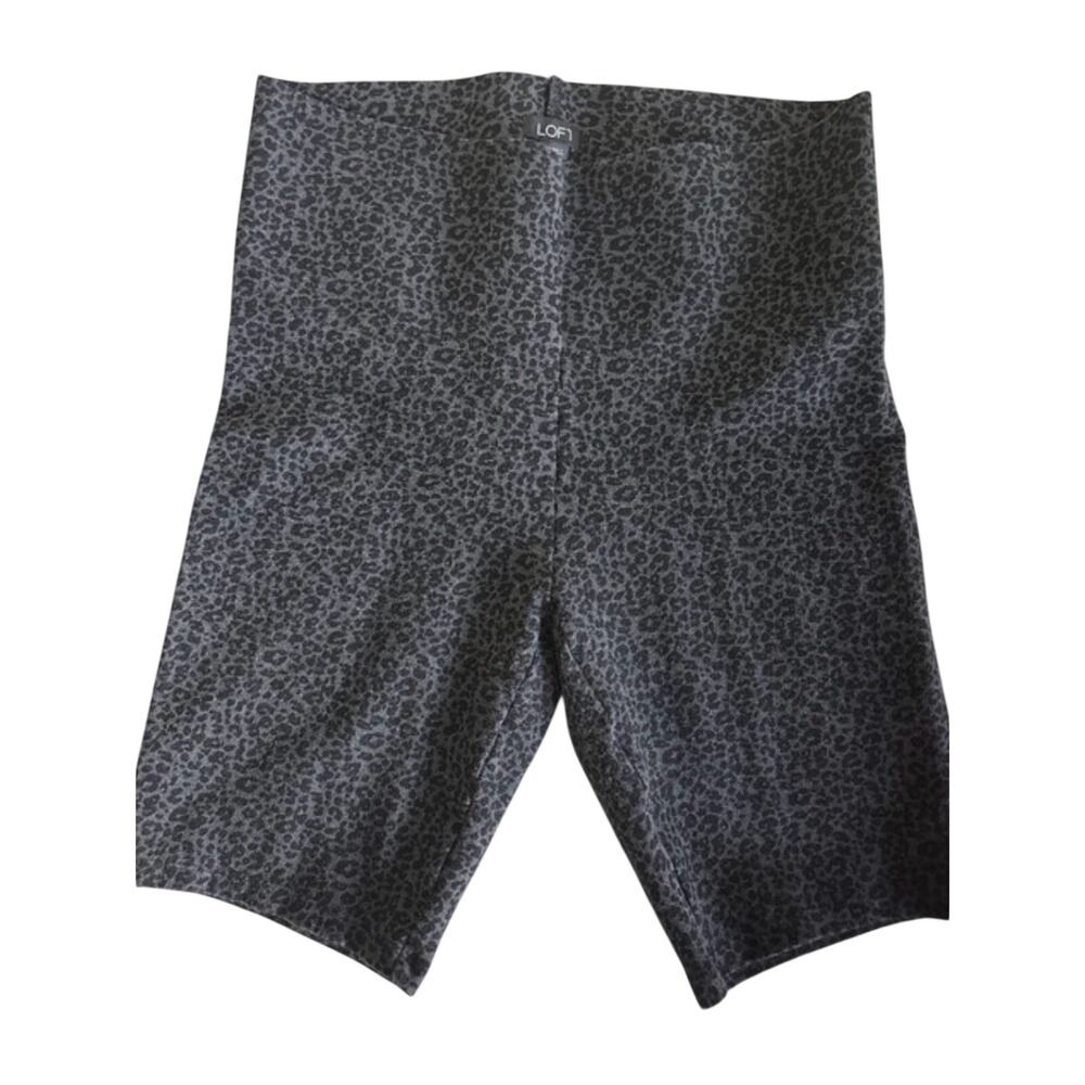 LOFT Gray Leopard Print High-Waist Biker Shorts